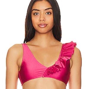 Tularosa Annalie Pink Ruffle Bikini Top in Magenta Pink